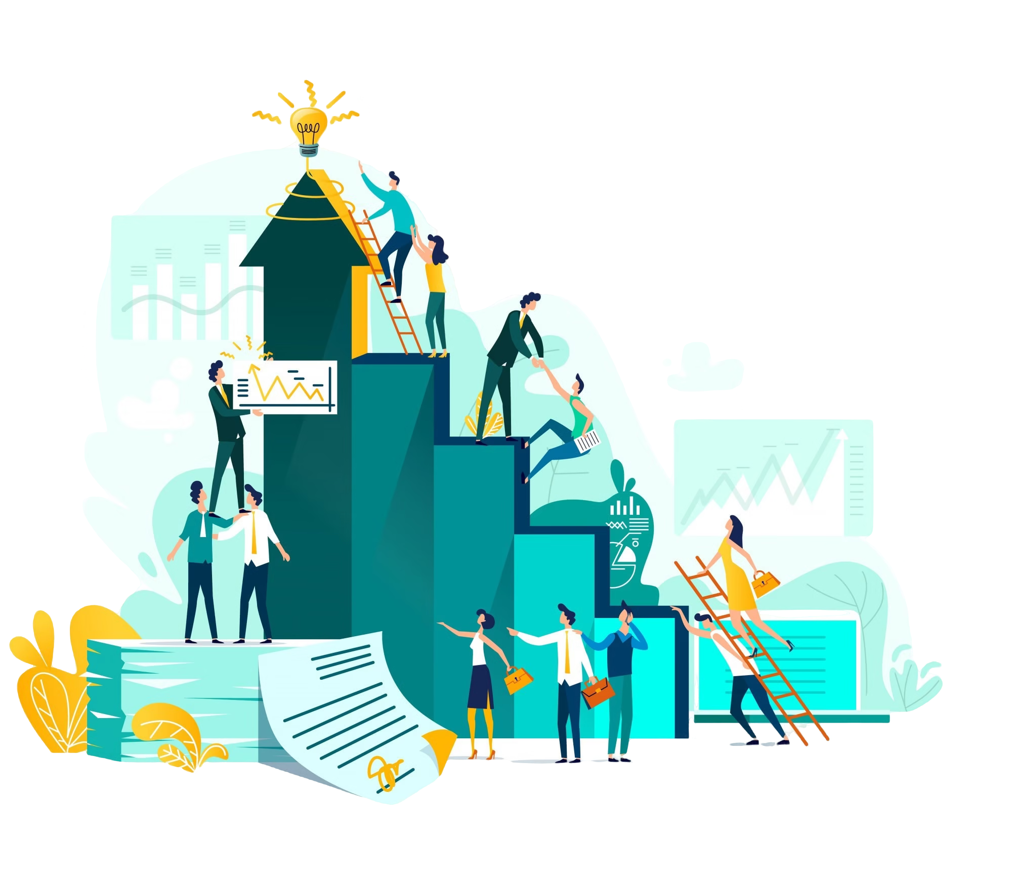 Growth illustration with team